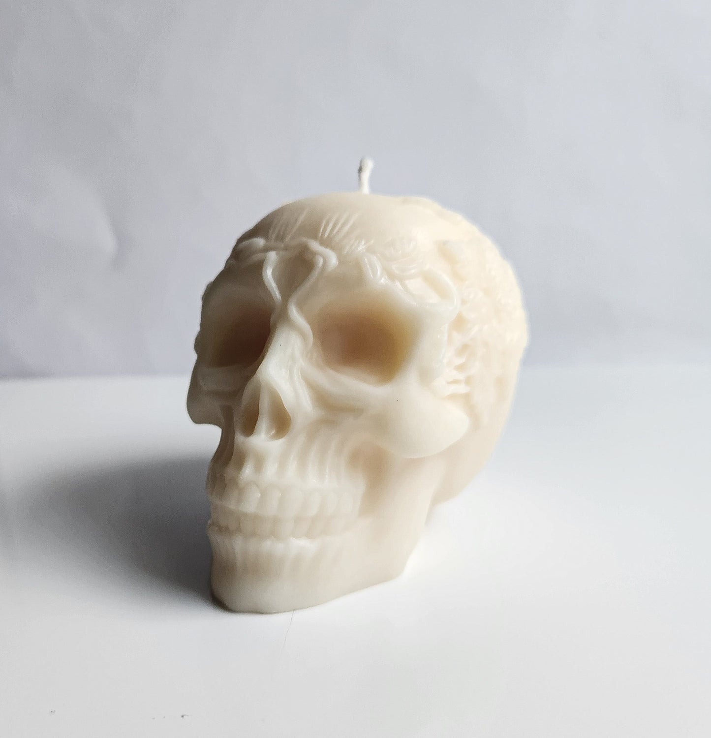 Floral Remains Skull Candle