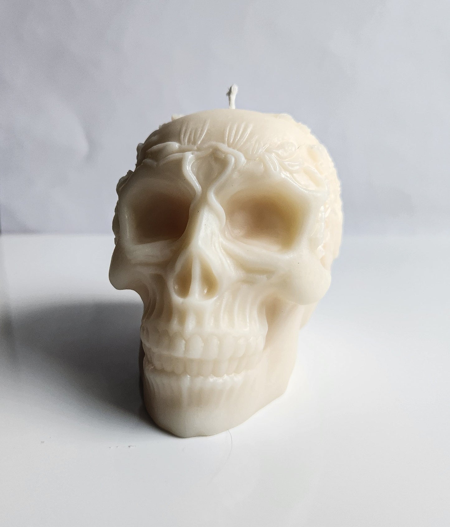 Floral Remains Skull Candle