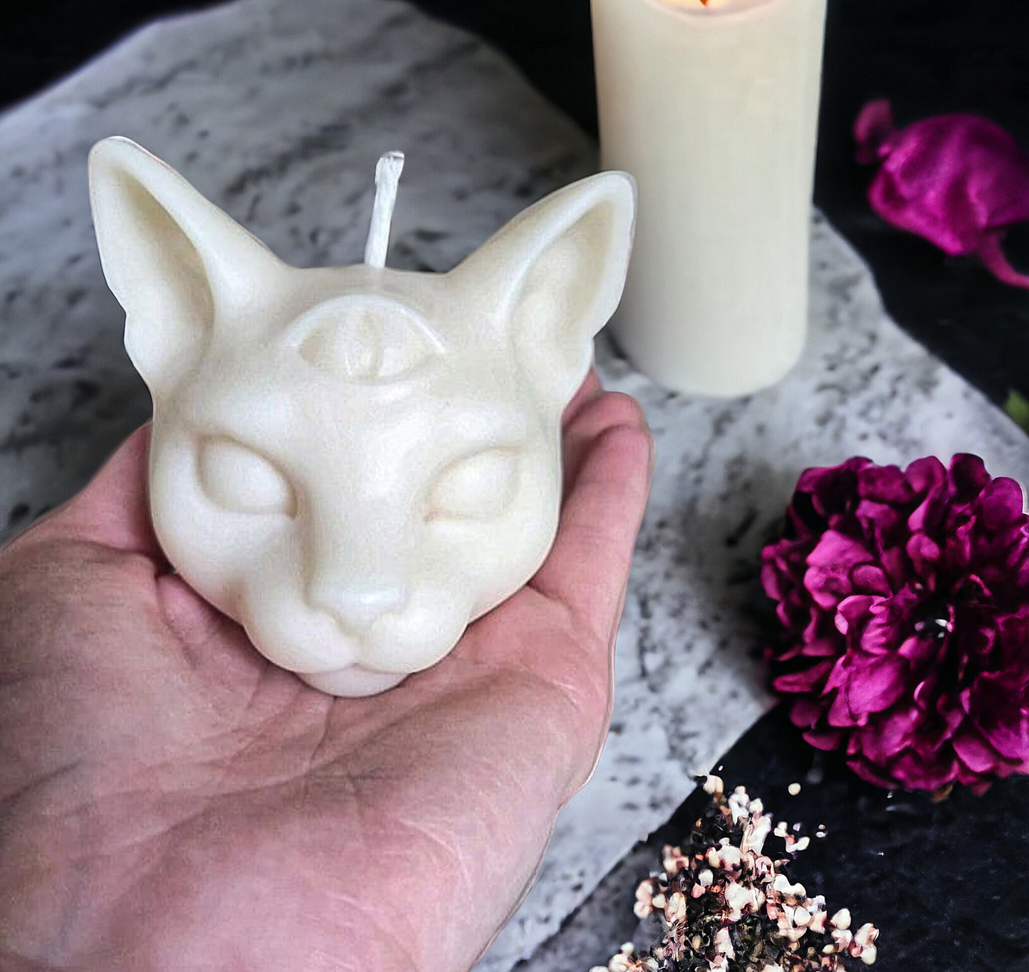 Three Eyed Kitty Cat Candle