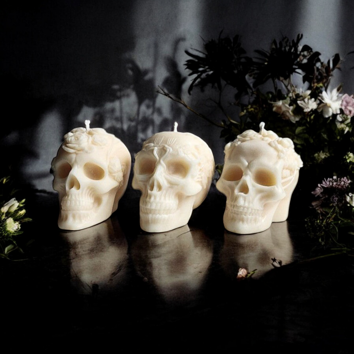 Garden of Decay Floral Skull Candle Set