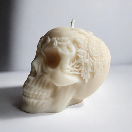 Floral Remains Skull Candle