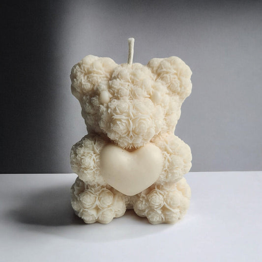 Rose Bear and Heart Candle