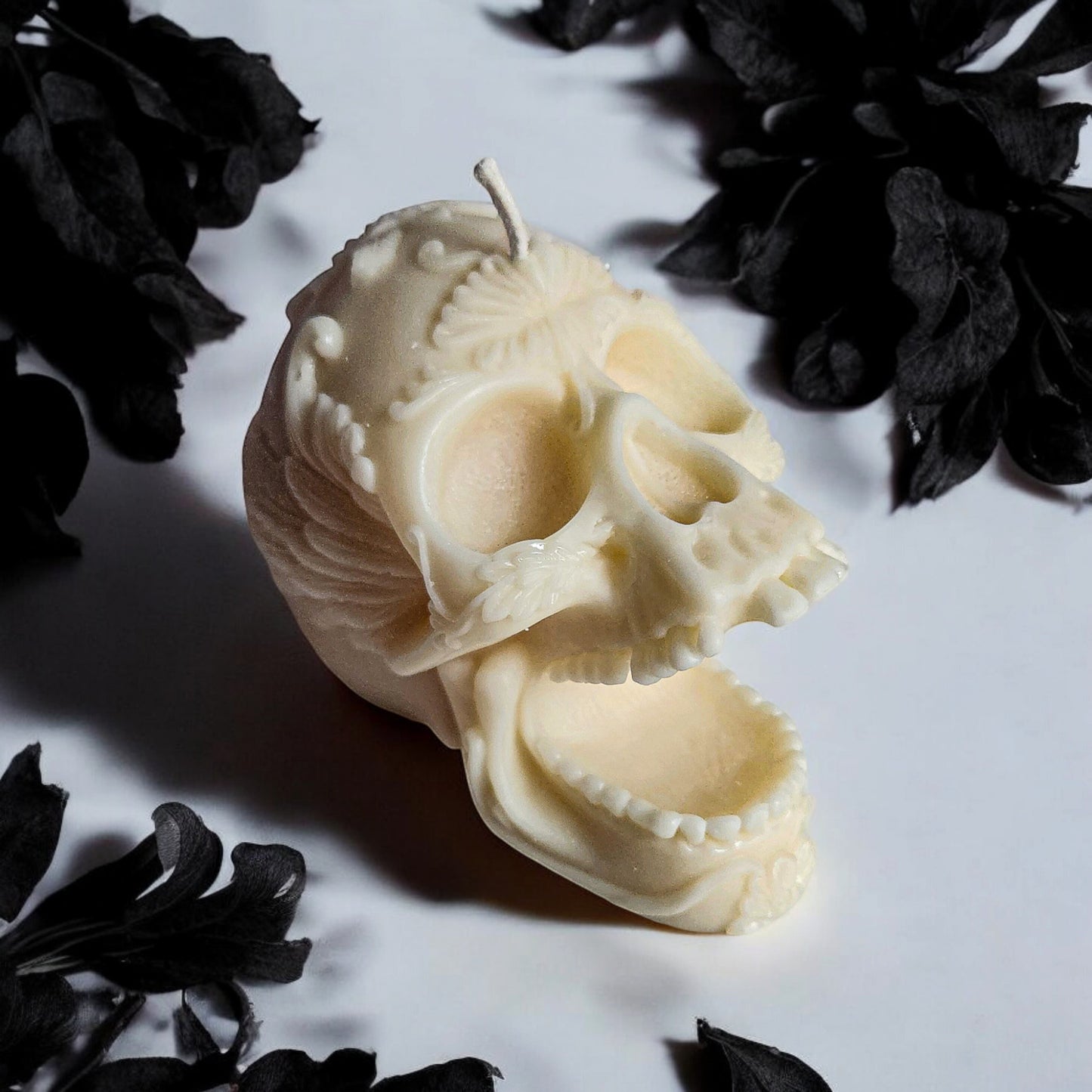 Feathered Flora Skull Candle (Huge)