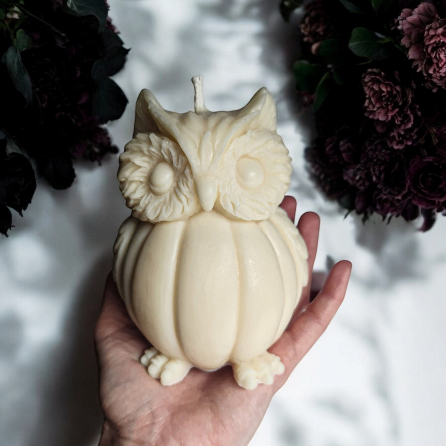 Whoo's in Disguise Pumpkin Owl Candle